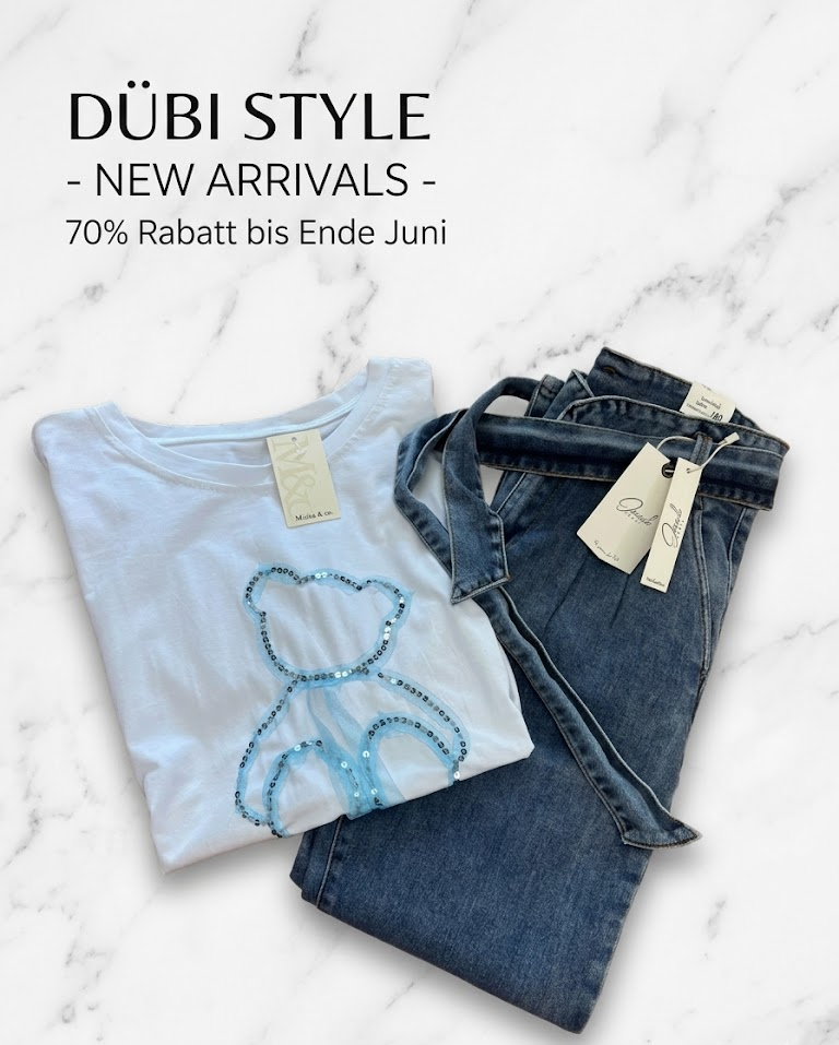 Dübi Style Damen-Outfit: Teddy-Bär T-Shirt & High-Waist Jeans